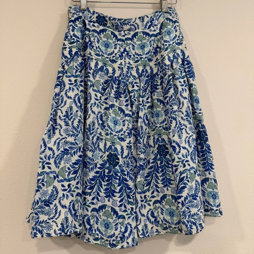 Tory Burch Kyra Floral Pleated Skirt Linen Silk Blend Office 4